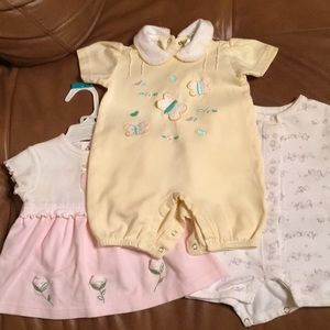 Bundle of bright future yellow bodysuit; Circo bodysuit and Circo dress 0/3 mo